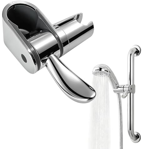 Duschkopfhalterung für Duschstange, Universell für 32mm Griffstangen, 360° Drehbar, Chrom, Einfache Montage ohne Bohren