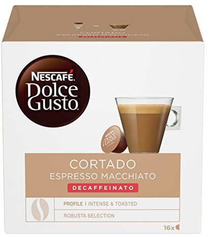 Nescafe Dolce Gusto Cortado Decaffeinato 16 entkoffeinierte Kaffeekapsel, braun
