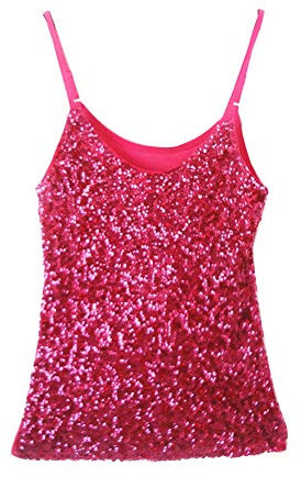 Donna Canotte Top Glitter Shirt Paillettes Camicetta Scintilla Maglietta Senza Maniche Rosa