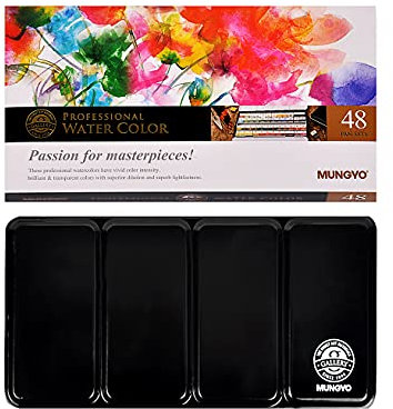 Mungyo Professionelles Wasserfarben-Set in Einer Dose/integrierte Mischpalette im Deckel (48 Farben)