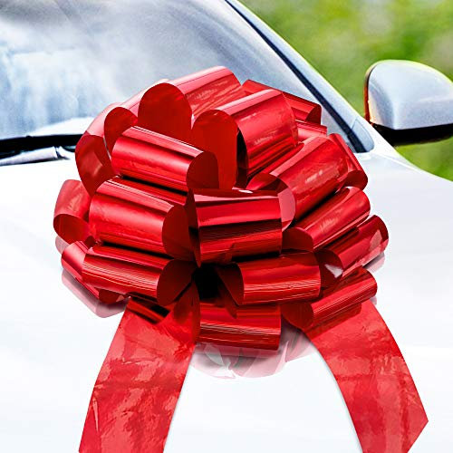 Zoe Deco Große Autoschleife (Rot, 46 cm / 18 Zoll), große Geschenkschleifen, Geburtstagsschleife, Riesige Autoschleife, Weihnachtsschleifen für Autos, Geschenkverpackung