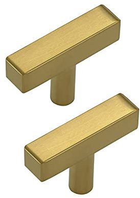 LONTAN 10 Pack Gold Cupboard Knobs Brushed Brass Cabinet Knobs for Kitchen and Drawers Stainless Steel