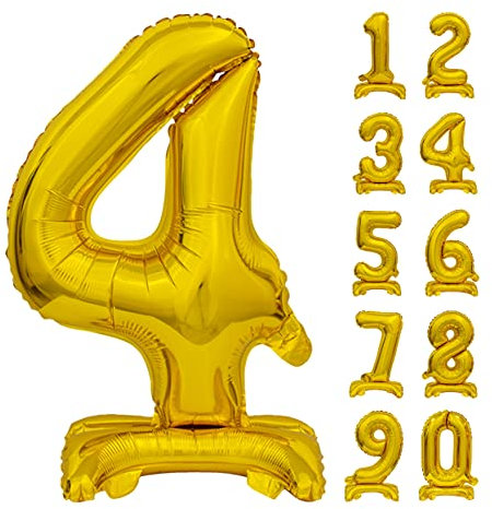 GoDan Beauty&Charm Riesige Luftballons Zahlen 0-9 zum Aufstellen auf dem Tisch 74 cm Folienballon Geburtstagsluftballons Zimmer und Raumdekoration beim Geburtstag Jubiläum (Zahl 4 Gold)