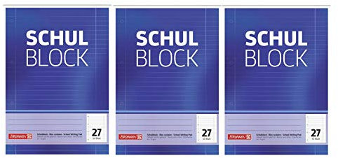 Brunnen 1052527 Schulblock/Notizblock (A4, 50 Blatt, liniert, mit Randlinien, Lineatur 27, gelocht, kopfverleimt, 70 g/m²) (3)