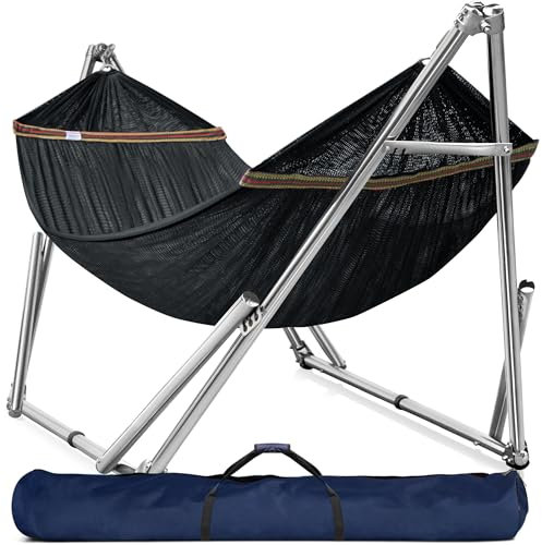 Tranquillo Double Hammock with Stand 550lb Capacity Double Hammock with Spreader Bar/Sturdy Flexible Hammock Stand Portable, Outdoor Indoor, Black