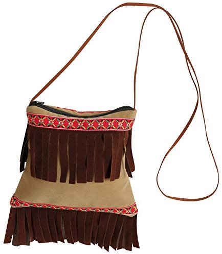 NET TOYS Hübsche Indianer-Tasche in Wildleder-Optik - Braun 19 x 20 cm - Lässiges Damen-Kostüm-Zubehör Western Girl - Geeignet für Fasching & Kostümfest