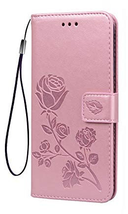 LEYAN Coque pour Xiaomi Redmi 9C NFC, Housse TPU/PU Flip Portefeuille Cuir Portefeuille Étui avec Carte Fente/Stand Fonction, 3D Rose Magnétique Protection Case Cover, Or Rose
