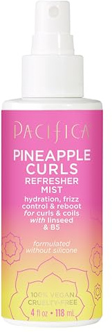 Pacifica Pineapple Curls Refresher Mist - Curl Refresher Spray, with Hyaluronic Acid, Vitamin B5 and Plant Oils, Vegan and Dermatologist Tested Curly Hair Products and Wavy Hair Products - 4 Fl Oz