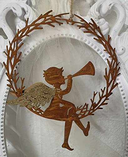 Deko Kranz Engel Kranz Weihnachten Shabby edelrost Gold Christmas 20cm