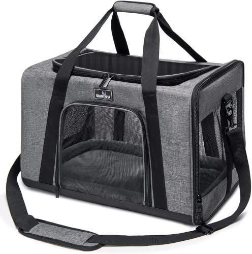 Wakytu Transportbox für Katze Hund, Transporttasche für Haustiere, Faltbare Hundetransportbox Katzentransportbox, Hundetragetasche, Hundebox Auto, Atmungsaktive Hundetasche, Grau