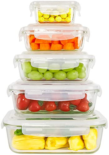 ecosa Frischhaltedosenset 5-teilig Glas | Frischhaltedosen | Glasbehälter | Aufbewahrungsboxen | Mikrowellen-,Spülmaschinen-,Backofen geeignet | Vorratsdosen | BPA-frei…