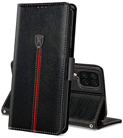 MAMA MOUTH Case for Samsung Galaxy A12 / M12 Wallet Leather Phone with Card Slots,Pu Flip Book Mobile Kickstand,Full Body Magnetic Closure fit (6.5 inch) Black