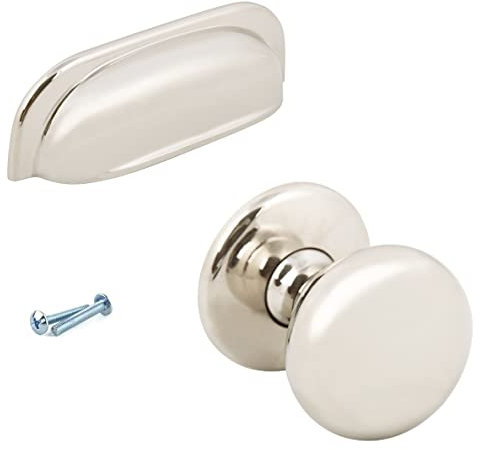 Solmer LTD Hafele Mayberry Range Kitchen Cabinet Knob and Cup Pull Handle Polished Nickel (Cup)