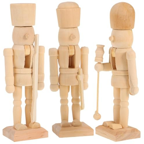 Happyyami 3pcs Unfinished Wooden Nutcrackers Christmas Nutcrackers Soldier Wooden Craft Kit Paintable Nutcracker Figures for DIY Xmas Decor