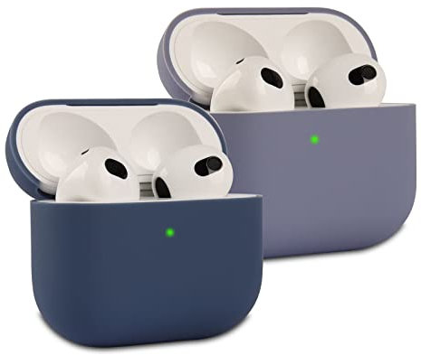 2 Pezzi KOKOKA Custodia in Silicone Compatibile con AirPods Terza Generazione, Case Cover Protettiva Ultra Sottile in Premium Silicone per Airpods 3 Custodia, Dark Blue/Lavender Grey