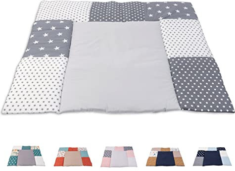 ULLENBOOM ® Wickelauflage 85x75 cm Graue Sterne (Made in EU) - Wickelunterlage Waschbar und für Unterwegs geeignet, Bezug: 100% OEKO TEX Baumwolle, Wickeltischauflage 75x85