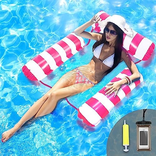 Bouee Piscine Adulte, Hamac Flottant Matelas Piscine Gonflable Siege Piscine Transat (Rose)
