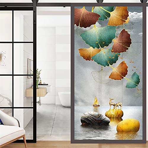 XQKXHZ Ventanas De Privacidad Película Lámina para Ventanas De Cristal Esmerilado Estática Ginkgo Biloba Película Decorativa para Ventanas Opaca para Baño Puerta De Ducha Cocina Oficina,6,100x180cm