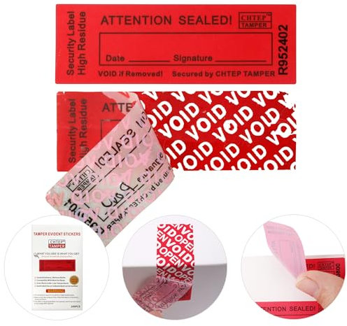 Chtep Tamper Manipulationssichere Aufkleber, 100 % hohe Rückstände, Evident Security Warranty Seal, Void Aufkleber, Sicherheitsetiketten, (Seriennummer 2 x 6,1 cm, rot, 100 Stück)