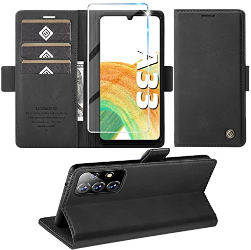 Handyhülle für Samsung Galaxy A33 5G Hülle mit Schutzfolie, Standfunktion Kartenfach Wallet Premium Leder Schutzhülle für Samsung A33 5G Flip Case Klapphülle 6.4 Zoll