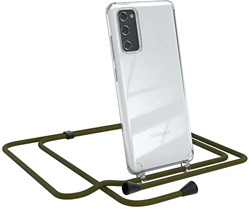 EAZY CASE Handykette kompatibel mit Samsung Galaxy S20 FE / S20 FE 5G Handyhülle mit Umhängeband, Handykordel mit Schutzhülle, Silikonhülle, Hülle mit Band, Kette mit Hülle, Grün - Clips Schwarz