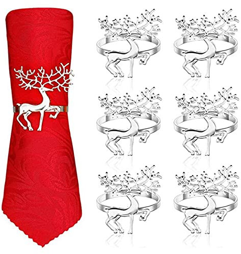 Weihnachts-Serviettenringe - 6 Stück Weihnachts-Legierung Serviettenring Halter Haushalt Serviettenschnalle für Tischdekoration, Hochzeit, Weihnachten, Partyessen, Erntedankfest