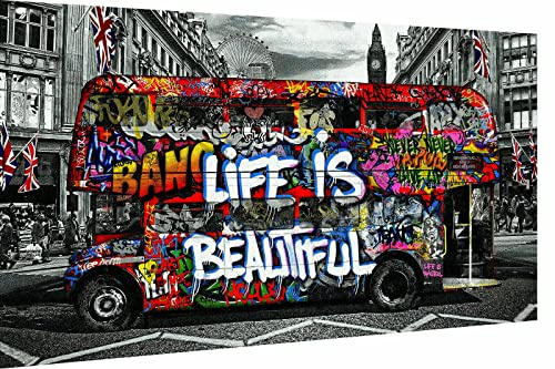 Magic Canvas Art Pop Art Bus Doppeldecker Leinwandbild 1- teilig Hochwertiger Kunstdruck Wandbilder – B8144, Größe: 100 x 50 cm