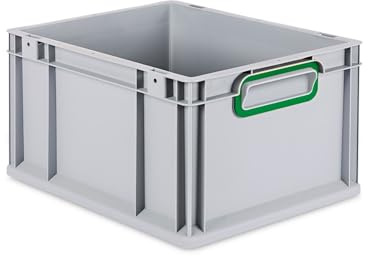 PROREGAL Eurobox NextGen Color | HxBxT 22x30x40cm | 20 Liter | Griffe grün geschlossen | Glatter Boden | Eurobehälter, Transportbox, Transportbehälter, Stapelbehälter