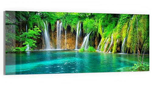 DEQORI Glasbild Echtglas | Motiv Wasserfälle in Kroatien | horizontal einteilig 150x60 cm | schöne Dekoration | Wandbild für Wohnzimmer, Schlafzimmer, Flur & Küche | moderne Wanddeko