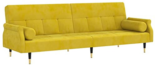 vidaXL Schlafsofa mit Kissen, Sofa mit verstellbaren Rückenlehnen, Couch für Wohnzimmer, Schlafcouch Bettsofa Sofabett Metallfüße, Gelb Samt