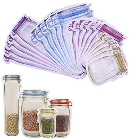 20 PCS Reusable Mason Bottle Ziplock Bags Airtight Seal Food Storage Ziplock Bags for Kitchen Camping Picnic Organizer