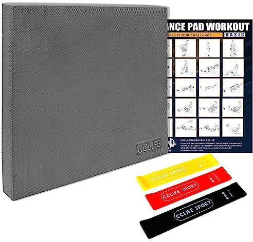 CCLIFE Balance Pad 50x40x6 mit Latexbänder Übungsposter Balanceboards Gleichgewicht Trainer Widerstandband Fitnessbänder Balance Kissen für effektives Balancetraining Latexband&Poster