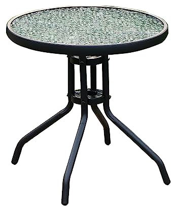 Table D'appoint D'extérieur avec Verre Trempé, Table D'appoint Ronde de 50cm, Table D'appoint en Métal avec Support en Tuyau D'acier, pour Canapé et Chaise D'extérieur Dans Le Jardin ( Color : Negro )