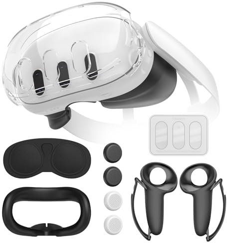 Schutzhülle für Meta Quest 3, TanReginal Zubehör für Meta Quest 3, stoß- und kratzfeste Hülle mit 1 Headset-Abdeckung, 2 Controller-Griff, 3 Kameraobjektiv aus gehärtetem Glas, 4 Joystick-Kappen und