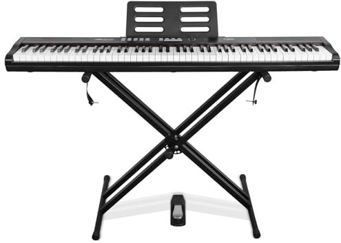 STRICH 88 Key Digital Piano Full Size Electric Keyboard with Semi-Weighted Sensitive Keys, Portable Electric Piano Set With Piano Stand, Sustain Pedal, Headphones, Music Rest, Black, SEP-150