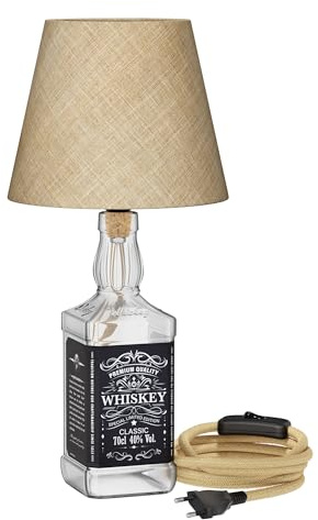 ledscom.de Tischlampe FLAKO, Hanfkabel, Lampenschirm natur-beige, inkl. E27 Lampe, smart (warmweiß - kaltweiß, 7 W, 1005lm) ohne Flasche