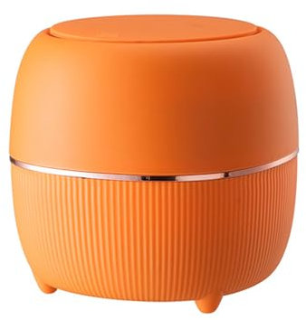 Koomuao Jumuao Mini Poubelle de Bureau en Plastique, Corbeille à Papier Petite Poubelle de Table avec Couvercle à Bouton-Petite Hermétique Anti-Odeur pour Salon, Chambre, Cuisine, Bureau (Orange)