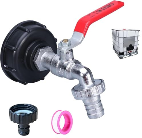 Voarge IBC Kugelauslaufhahn, IBC Wasserhahn Adapter, Wassertank Wasserhahn aus Legierung Kugelhahn mit 3/4 Zoll Anschluss IBC Adapter für IBC-Behälter Container