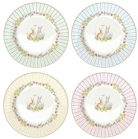 Easy Life Lot de 4 assiettes à dessert en porcelaine avec lapin de Pâques - 19 cm de diamètre