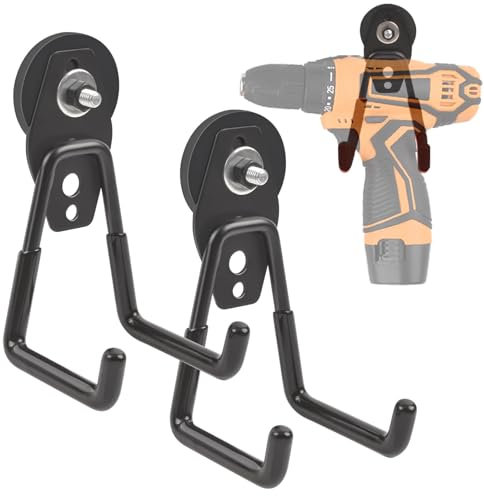 2 Stück Magnethaken Extra Stark, 43mm Magnet Mit Haken Heavy Duty, Schwarz Magnetischer Haken Mit Anti-Rutsch-Beschichtung zum Aufhängen, Neodym Magnete Haken für Werkzeuge, Akku-Bohrmaschinen