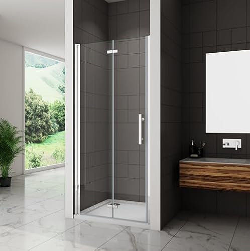 Acezanble Duschtür Nischentür Duschabtrennung Dusche 6mm Glas Falttüren H185cm,Verchromt