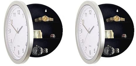 Zunedhys 2X Wand Uhr Versteckt Sicher, Uhr Sicher Geheim Tresore Versteckt Sicher Wand Uhr für Geheimen Stash Geld Bargeld Schmuck, Wand Uhr Fach Stash Box