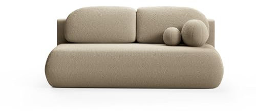 LIKMA Hellbraun Sofa Como 210x85x100 cm mit Schlaffunktion und Bettzeugbehälter, Schlafsofa mit Bettkasten, Modernen Klappsofa Sofa Couch mit Kissen, Gästebett Bettsofa Stoff: Bouclé Lambi 10