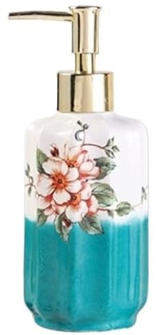 Vintage Seifenspender, Crack Keramik Flüssigseifenspender, Orient handgemalte Ölgemälde Blumenlotion Pumpe Nachfüllbare Flasche for Küche Badezimmer,