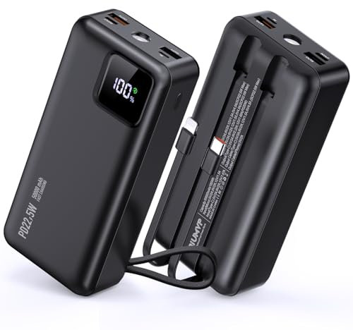 Power Bank Fast Charging with Built in Cables,LED Display 50000mAh Portable Charger,22.5w USB C in&Out Battery Pack,Huge Capacity External Battery Phone Charger for iPhone Samsung iPad Camping etc.