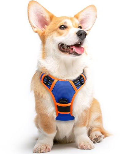 Eagloo Hundegeschirr Grosse Hunde, Anti Zug Hundegeschirr mit Reflexstreifen und Kontrolle, Verstellbar und Einstellbar Geschirr Hund Groß, Brustgeschirr für Labrador, Blau & Orange, M