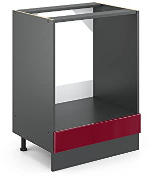 Vicco Herdumbauschrank R-Line, Bordeaux Hochglanz/Anthrazit, 60 cm AP Marmor