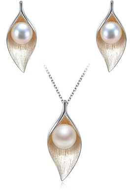 Pendientes Hoja De Plata De Ley S925 Perlas Cultivadas De Agua Dulce Mujer Infantil Regalo madre