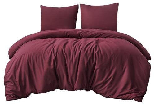 Aisbo Bettwäsche 200x200 3teilig Rot - Mikrofaser Bettwäsche-Sets Burgundy Weinrot mit Reißverschluss, ÖKO-TEX Bettbezug 200x200cm 3tlg mit Kissenbezug 80x80 cm, Weich und Bügelfrei