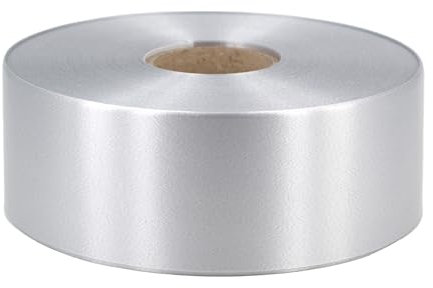 Star Geschenkband Ringelband 50mm x 100m wasserfest - 30 FARBEN in 5/10/19/31/50mm - Dekoband aus Kunststoff - Polyband Schleifenband zum Basteln von Weihnachtssternen & Autoschleifen - Silber